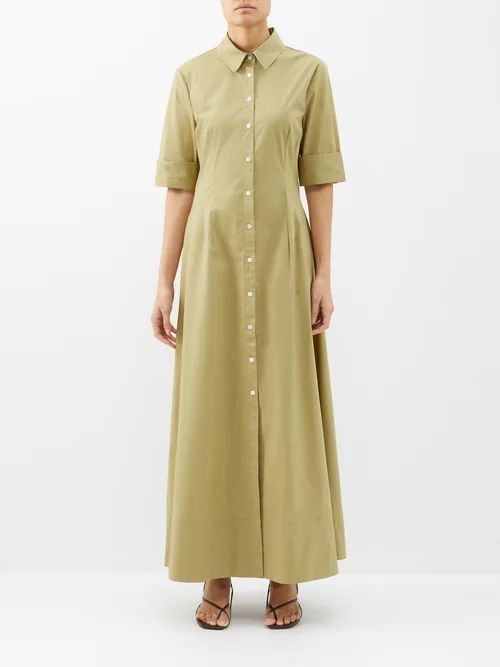 Joan Cotton-blend Maxi Shirt Dress - Womens - Khaki