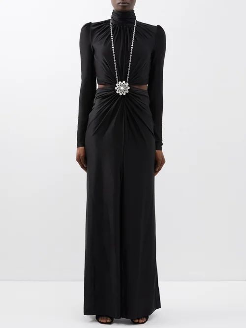 High-neck Cutout Jersey Gown - Womens - Black