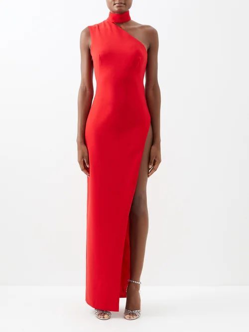 Asymmetric Side-slit Crepe Gown - Womens - Red