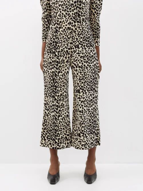 Leila Leopard-print Cotton-velvet Cropped Trousers - Womens - Black White