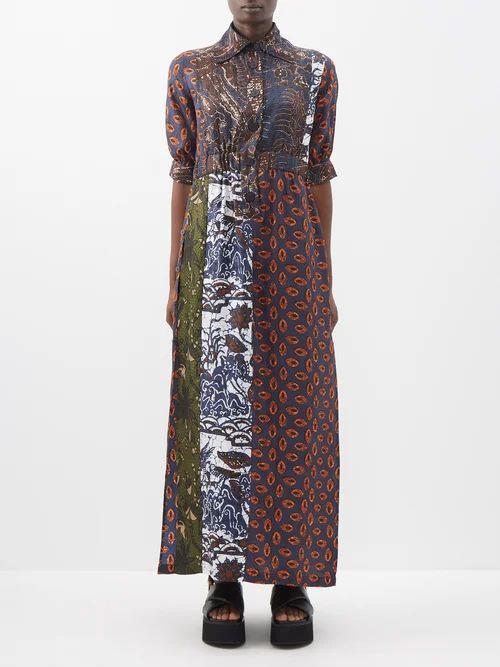 Patchwork Printed-silk Shirt Dress - Womens - Multi