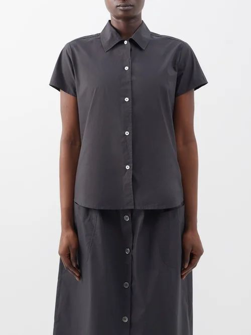 Marina Short-sleeved Cotton-poplin Shirt - Womens - Dark Grey