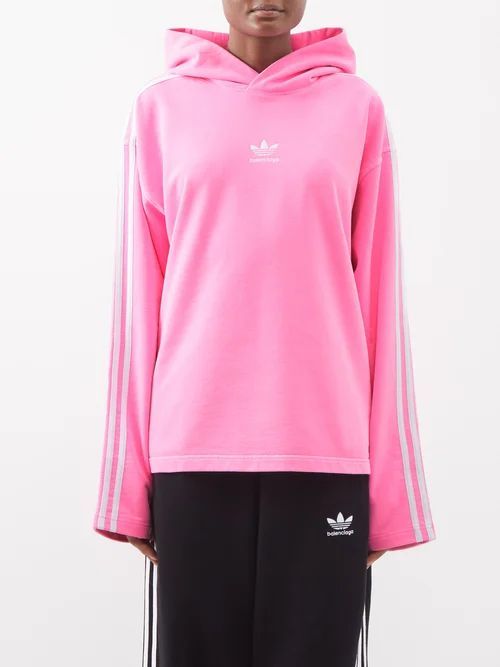 X Adidas Three-stripe Jersey Hoodie - Womens - Pink White