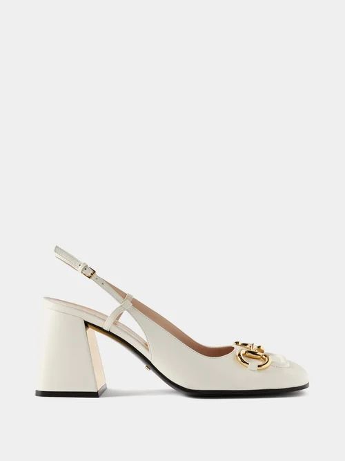 Horsebit 75 Leather Slingback Pumps - Womens - White