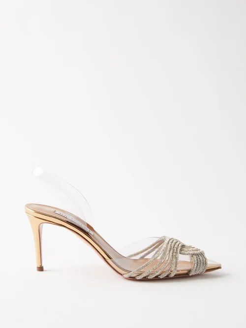 Gatbsy Sling 75 Crystal-embellished Pvc Mules - Womens - Clear Gold