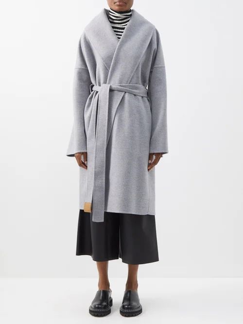 Shawl-collar Double-faced Wool-blend Coat - Womens - Grey