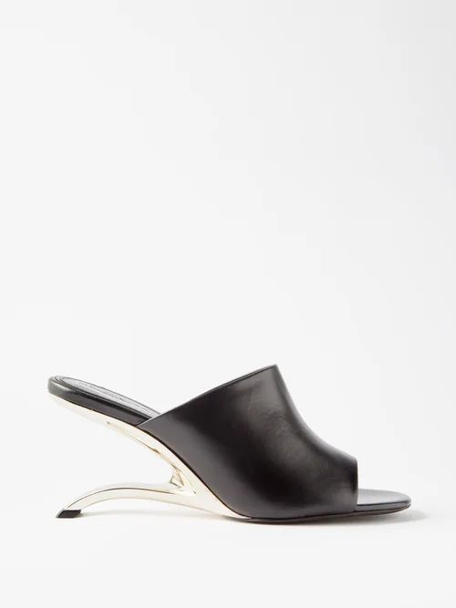 Arc Leather Mules - Womens - Black Silver