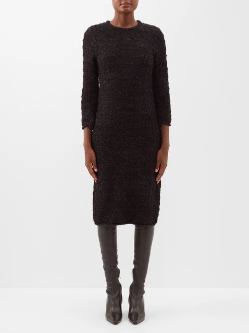 Bb-buttoned Wool-blend Tweed Dress - Womens - Black