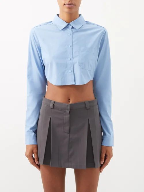 Eiko Cropped Cotton-poplin Shirt - Womens - Blue