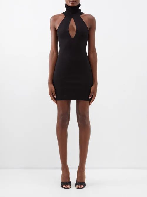 Maioris High-neck Cutout Jersey Mini Dress - Womens - Black