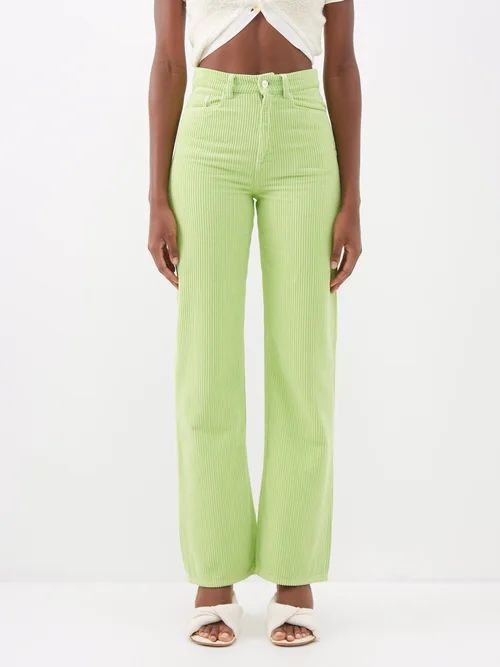 Rose Corduroy Straight-leg Trousers - Womens - Green