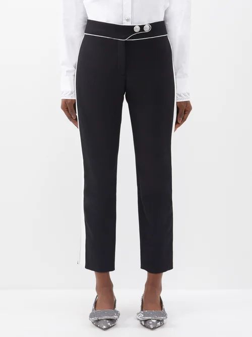 Cropped Wool-blend Tailored Trousers - Womens - Black Multi