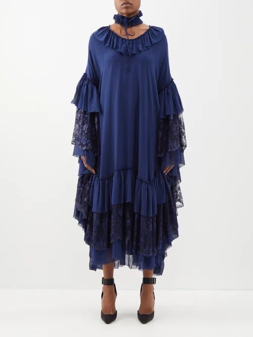 The Florentine Ruffled Silk-georgette Midi Dress - Womens - Navy