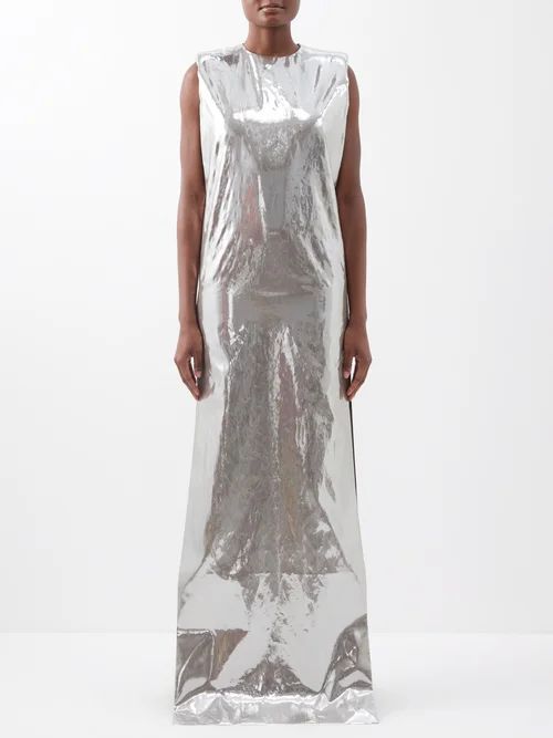 Sleeveless Lamé Gown - Womens - Silver