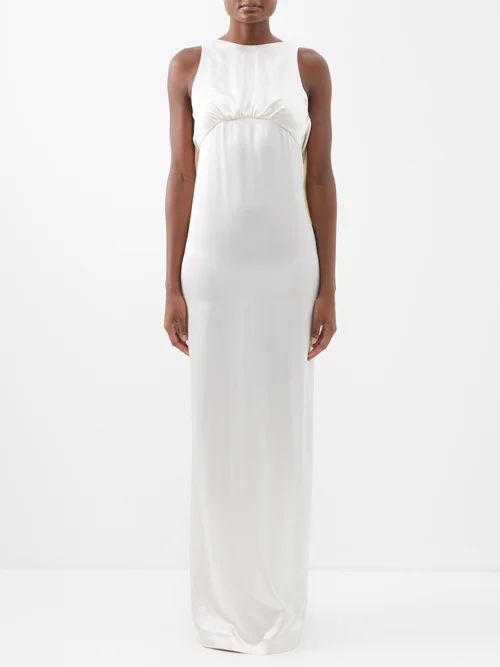 Tie-back Silk-satin Gown - Womens - White