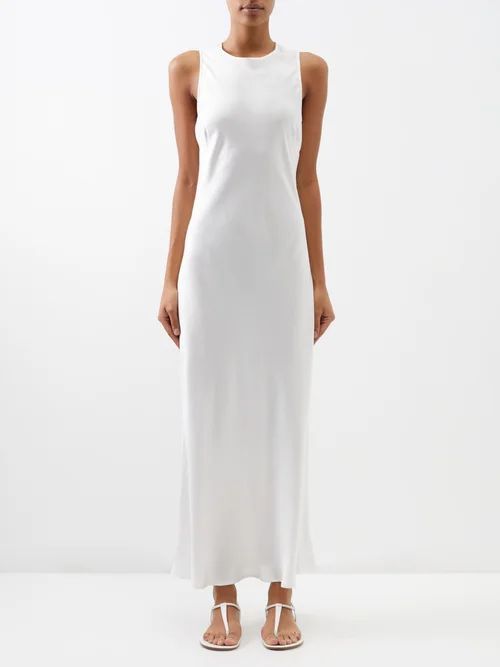 Valencia High-neck Silk-satin Maxi Dress - Womens - Ivory