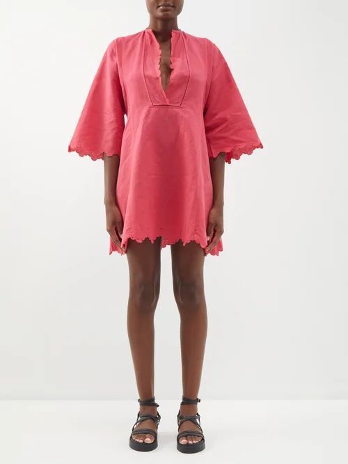 Rachel Scalloped-edge Cotton-blend Mini Dress - Womens - Pink