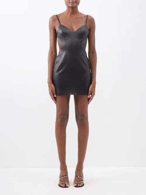 Ennis Open-back Faux-leather Mini Dress - Womens - Black