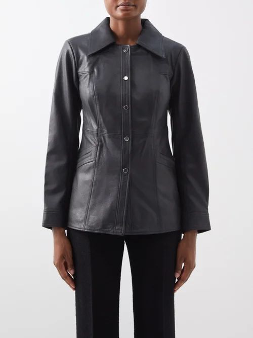Luna Collared Leather Shirt - Womens - Black