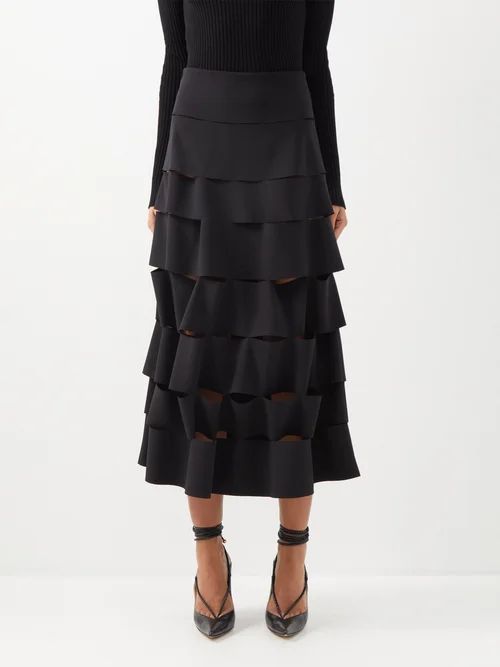 Panelled Crepe Midi Skirt - Womens - Black