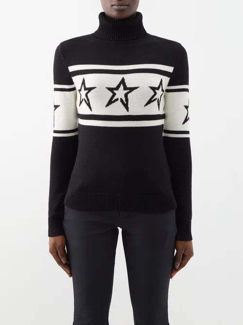 Chopper Star-jacquard Merino Roll-neck Sweater - Womens - Black White