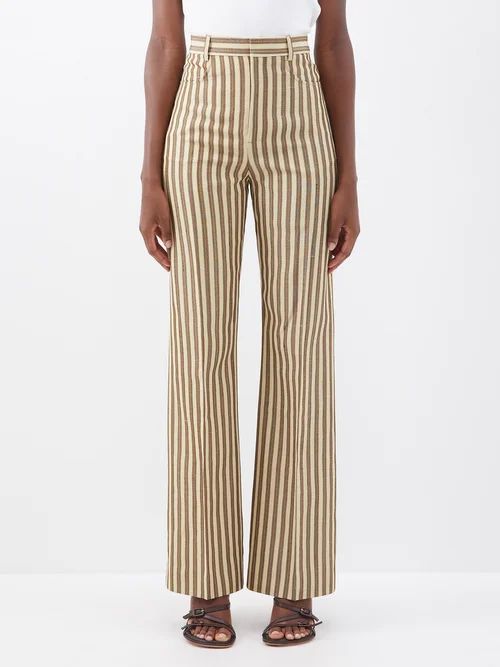 Sauge Striped Canvas Trousers - Womens - Beige Brown