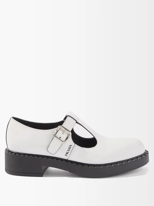 Logo-print Leather Mary-jane Shoes - Womens - White