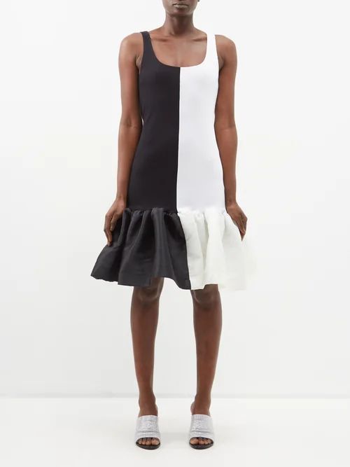 Two-tone Taffeta-skirt Organic Cotton-blend Dress - Womens - Black White