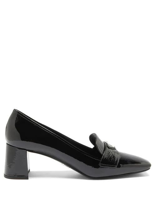 Triangle-plaque Square-toe Leather Loafers - Womens - Black