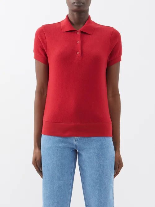 Melissa Cotton-mesh Polo Shirt - Womens - Dark Red