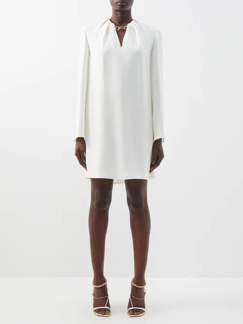 V-logo Chain Silk-cady Mini Dress - Womens - White