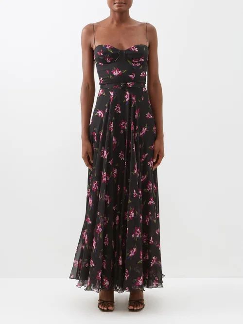 Capri Floral-print Silk-chiffon Maxi Dress - Womens - Black Multi