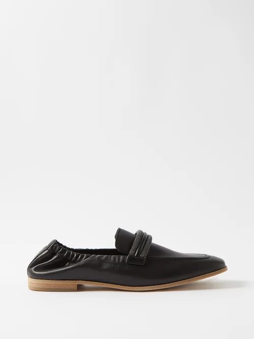 Monoli-trim Leather Loafers - Womens - Black
