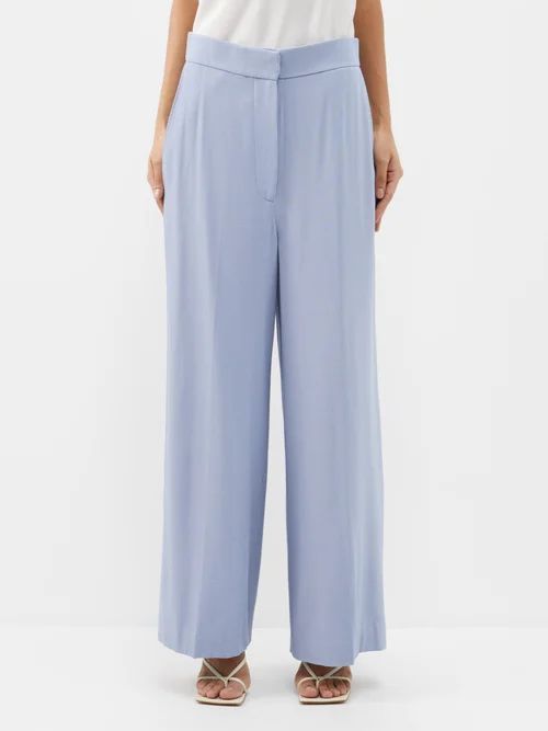 Strannly High-rise Wool-blend Trousers - Womens - Light Blue