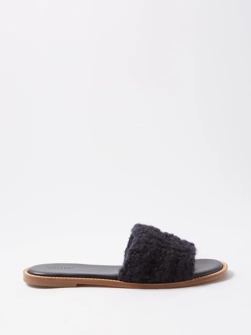 Ballast Leather And Cashmere Slides - Womens - Navy