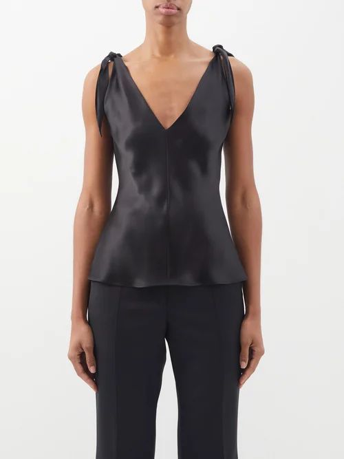 Arrow Tie-shoulder Silk Cami Top - Womens - Black