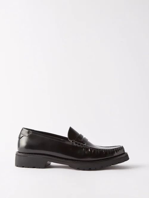 Ysl-plaque Leather Penny Loafers - Womens - Black