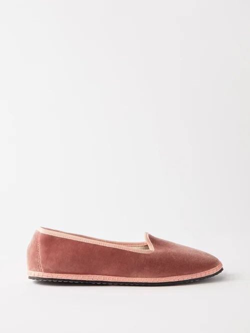 Whipstitched Velvet Furlane Slippers - Womens - Dusty Pink