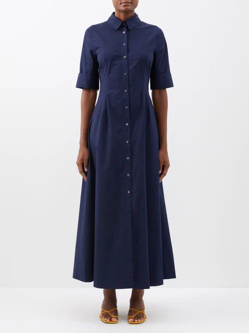 Joan Cotton-blend Maxi Shirt Dress - Womens - Navy