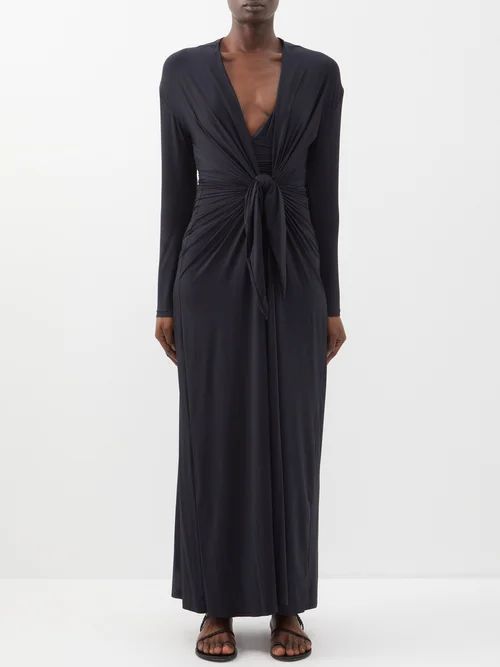 Fira Plunge-neck Maxi Dress - Womens - Black