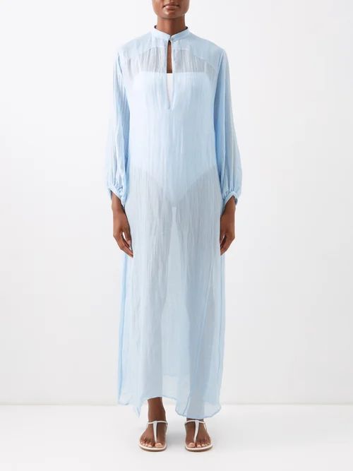 The Invisible Linen-blend Maxi Dress - Womens - Light Blue