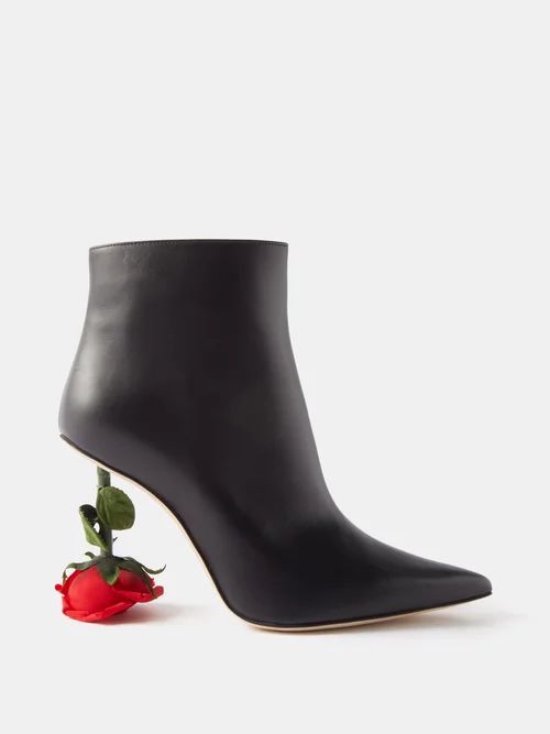 Rose-heel 100 Leather Ankle Boots - Womens - Black Red