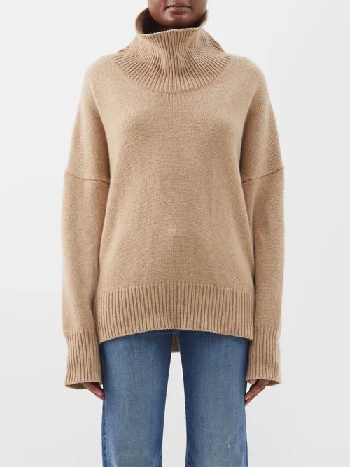 Roll-neck Recycled-cashmere Sweater - Womens - Tan