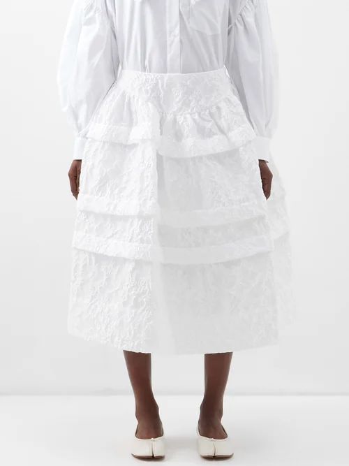 Tiered Floral-cloqué Organza Midi Skirt - Womens - Ivory