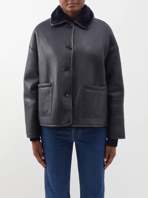 Reversible Shearling Leather Jacket - Womens - Navy