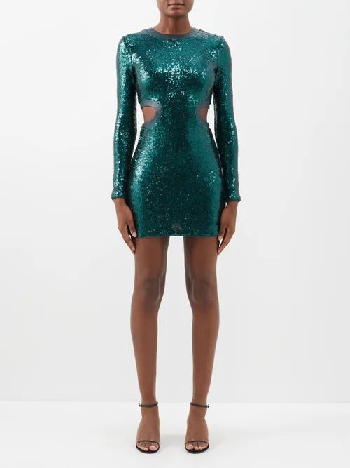 Dolce Side-cutout Sequinned Tulle Mini Dress - Womens - Dark Green