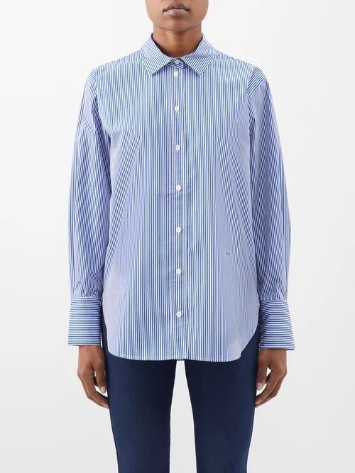 The Oversized Striped Cotton-poplin Shirt - Womens - Blue Stripe