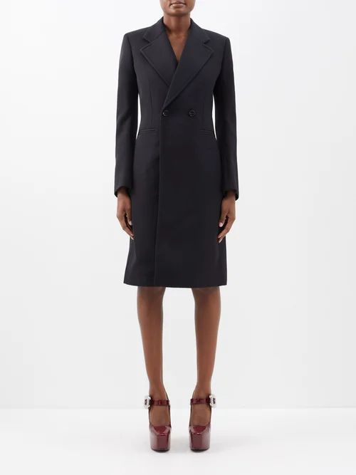 Double-breasted Crepe Coat - Womens - Black