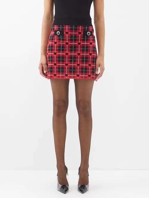 Tartan Jacquard-knit Mini Skirt - Womens - Red