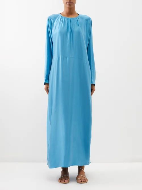 Rhodes Long-sleeved Silk Maxi Dress - Womens - Light Blue